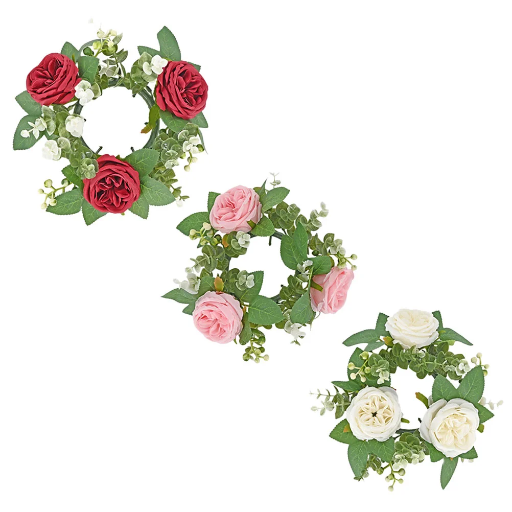 

3 Pcs Candlestick Garland Wedding Party Decoration Wreath Rings Pillar European Style Pillars Plastic Flower Centerpieces