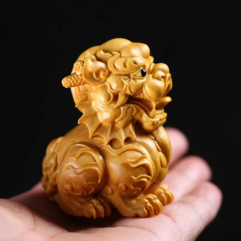 

Fengshui Fortune Unicorn Kylin Auspicious Animal Statue Solid Wood Carving Crafts Ornaments Car Decoration