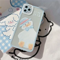 cute clear crooked duck bow bear couples anti fall soft case for iphone 11 12 13 pro max 7 8 plus xr x xs se 2020 cover fundas