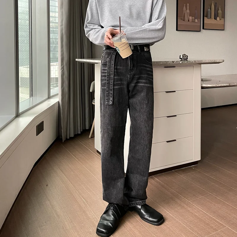 Streetwear Men 2022 New Vintage Recreational Comfortable Grey Jeans Loose Temperament Versatile Wide Leg Trousers Autumn Female