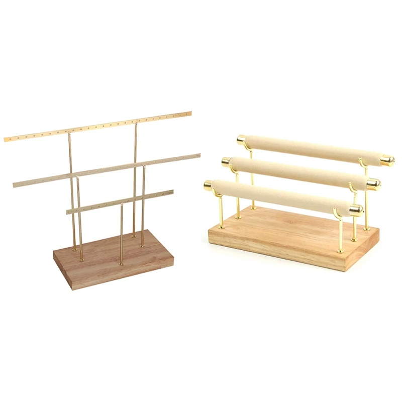 

Hanging Jewelry Display Rack Tree Organizer Metal Rack with Wooden Jewelry Display Stand Ring Holder T-Bar Display