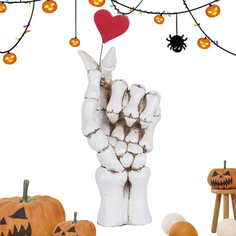 

Skeleton Hands Decoration Halloween Holiday Desktop Ornaments Heart Gesture Resin Artwork Ghost Festival Garden Table Decoration