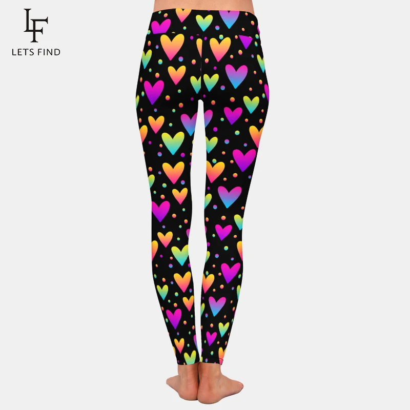 LETSFIND Fashion Colored Hearts Pattern Printing Women High Waist Leggings High Quaility  Elastic Fitness Leggings