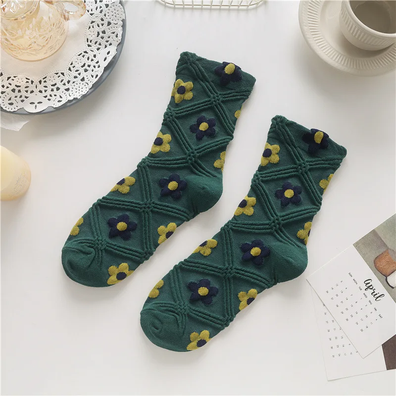 1 Pair Women Socks Cartoon Art Flower Plant Kawaii Funny Casual Socks Female Cotton Sock Hosiery Streetwear Harajuku Crew Sox