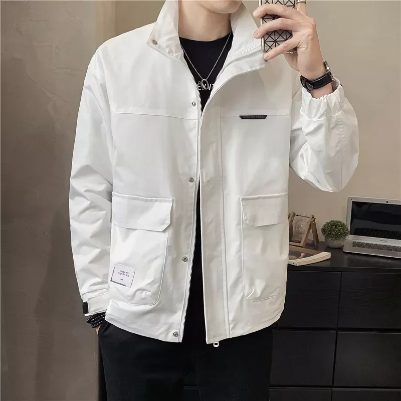 

NEW IN Spring New Men's Stand Collar Thin White Jacket Korean Style Fashion Casual Solid Color Jacket Male Trend Brand Coat