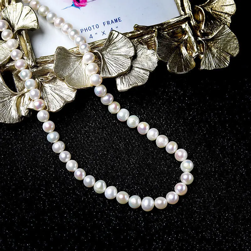 Женское ожерелье из серебра 925 пробы с натуральным жемчугом 6-7 мм