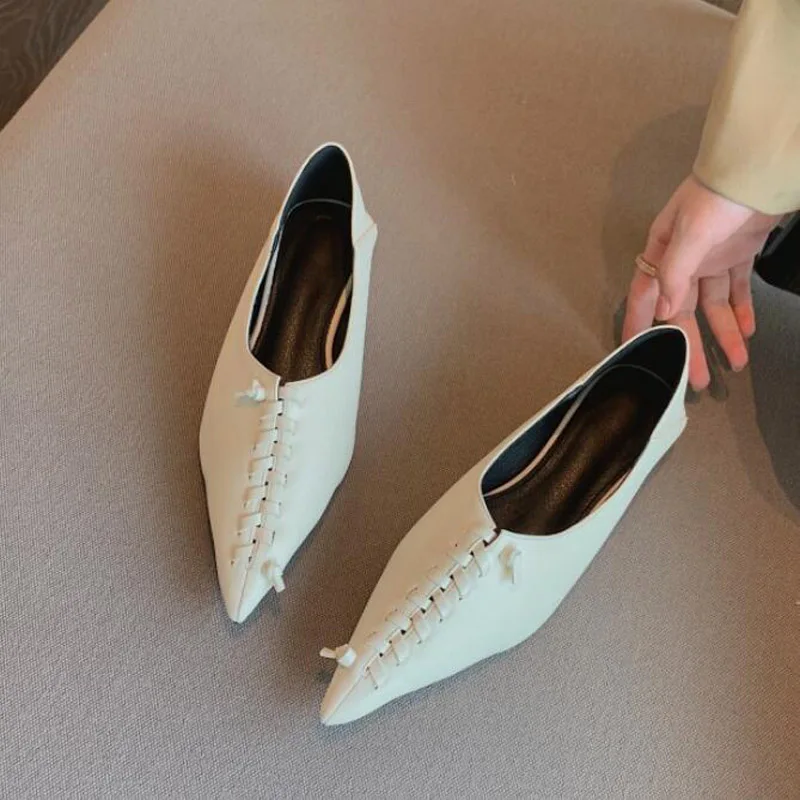 Brand Women's Flats Ladies Knit Pointed Casual Ballet Shoes Soft Pregnant Shallow Loafers Femme Ballerine Gold White Black SZ4-3