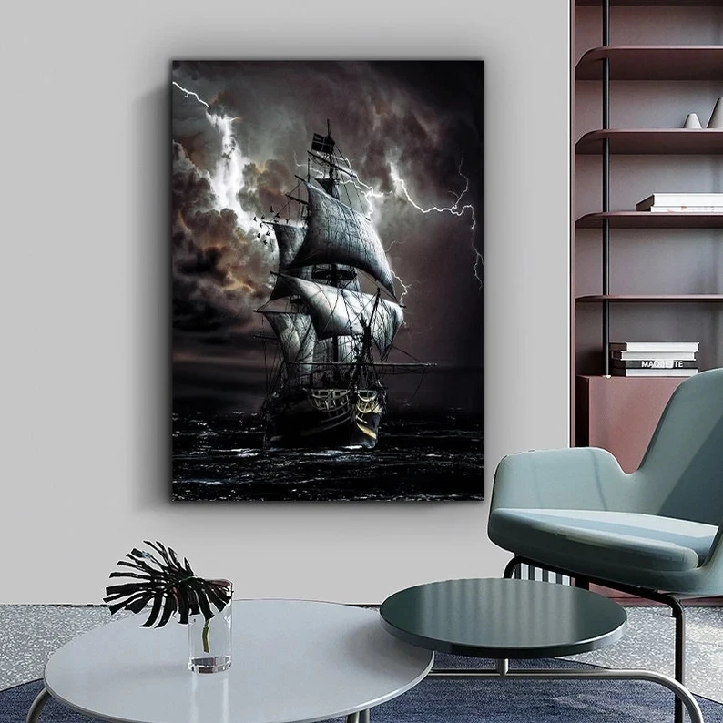 Картина на холсте с изображением пиратских кораблей |