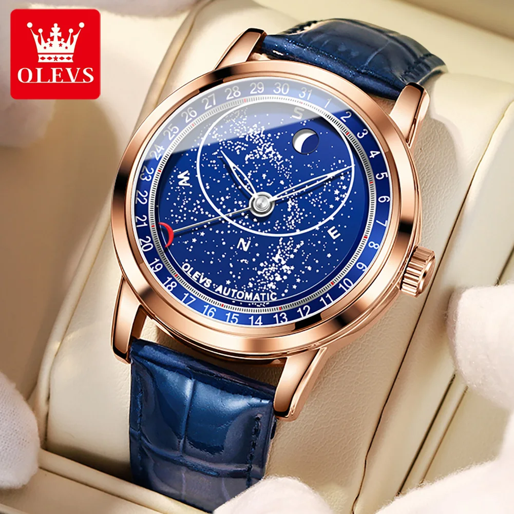

OLEVS 9923 Men's Mechanical Watch 43.5mm Dial Rotating Watch Second Hand Luminous Star Men's Watch Hombres Mecánico Superficie