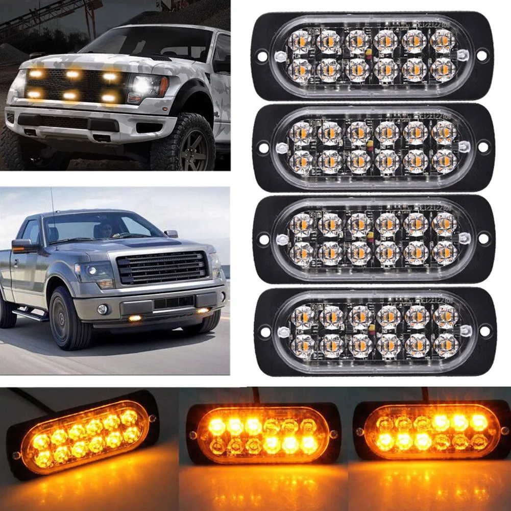 

100%Brand New 4x Amber LED 36W Strobe Work Light Bar High Quality Beacon Flash Emergency No pollution No noise Low Consumption
