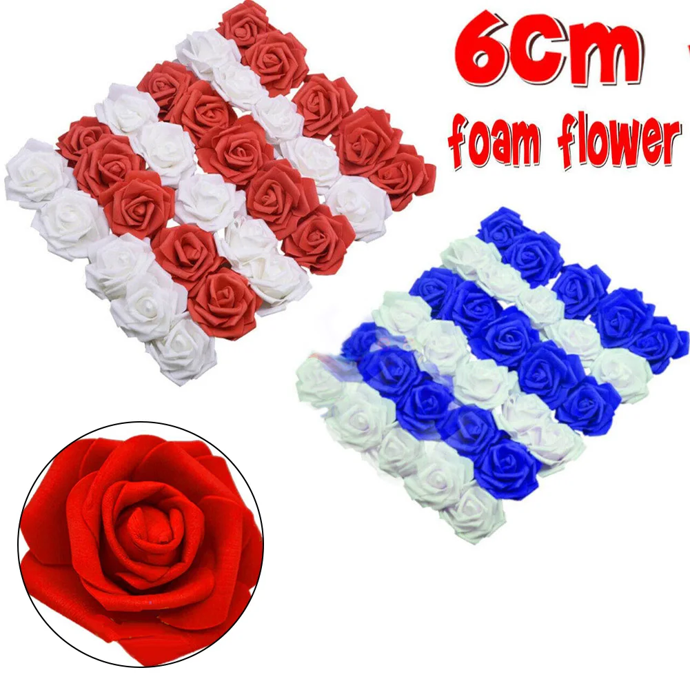 

100PCS Large 6CM Artificial Flowers Foam Rose Heads DIY Wedding Party Decor Bouque Multicolor Rose Wreath Craft Supplies