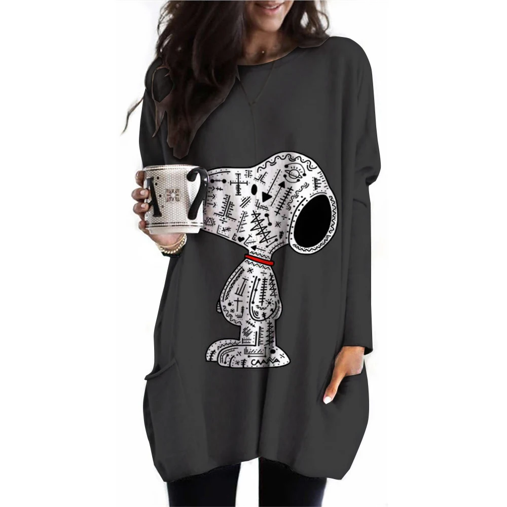 Весенне-осенняя женская футболка большого размера с длинным рукавом и круглым