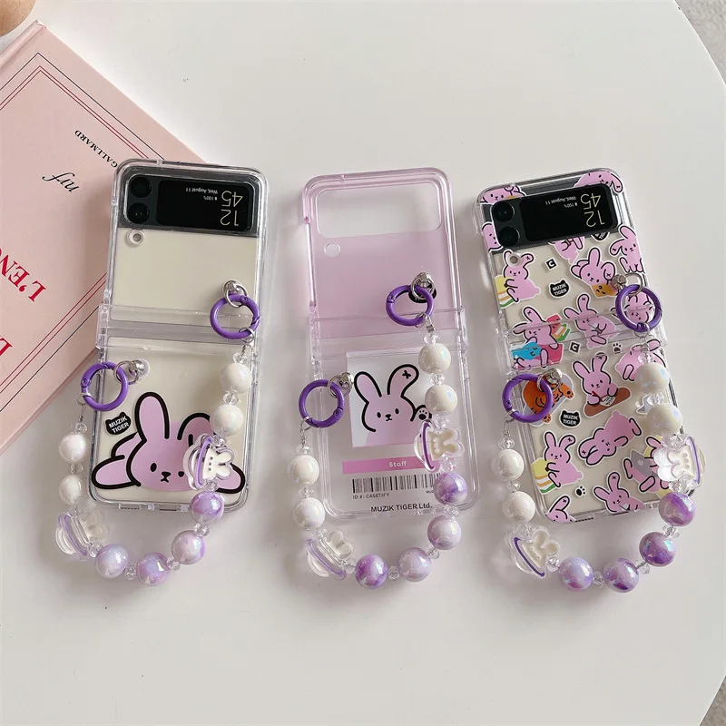 

Cartoon Cute Purple Rabbit Phone Case for Samsung Galaxy Z Flip 3 Z Flip 4 Hard PC Back Cover for ZFlip3 ZFlip4 Case Shell