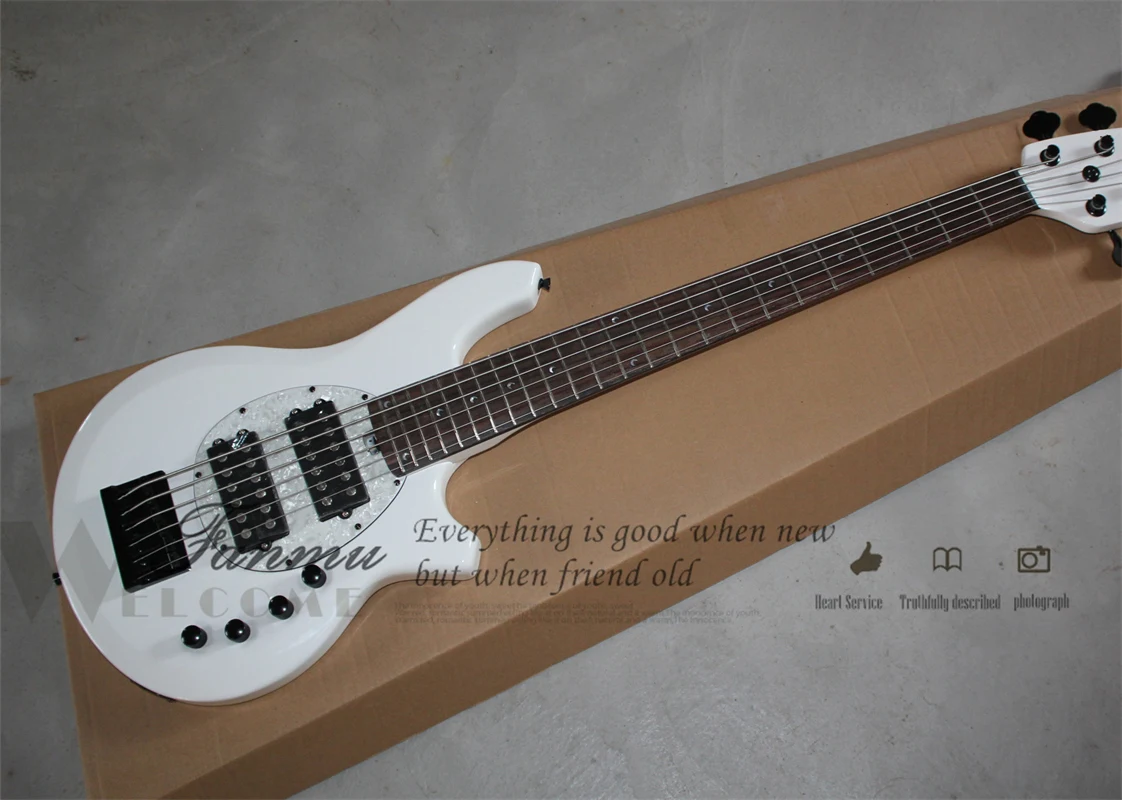 

6-струнная бас-гитара Бонг Белый бас-клен гриф палисандр гриф фиксированный мост черные тюнеры белый цвет