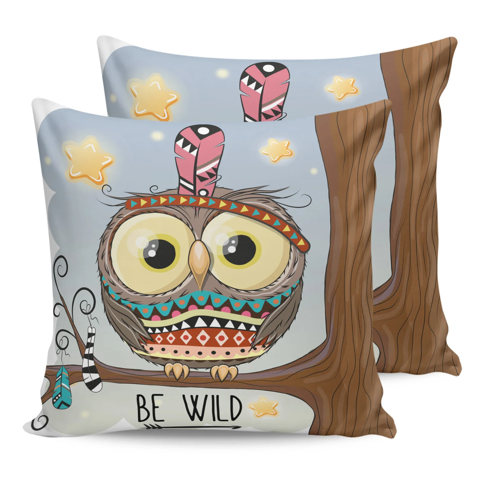 

2PCS Pillowcases Cartoon Owl Cushion Cover Home Bedding Living Room Decorative Couch Throw Pillow Case