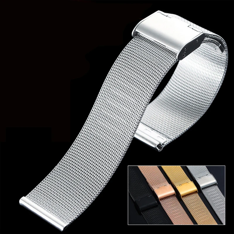 

Stainless steel mesh strap universal 16mm 18mm 20mm 22mm 24mm single buckle wristband ultra-thin steel watchband