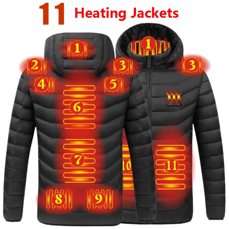 

Мужская теплая куртка с капюшоном и подогревом, однотонная Водонепроницаемая теплая куртка с USB-зарядкой, 4XL