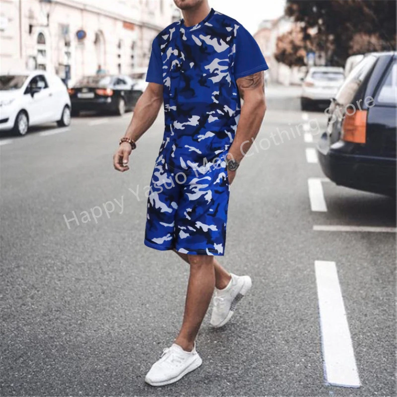 2022 Summer Men's Sport Suit 3D Pattern Men's Clothing 2 Piece Outfit of Sportswear Short Sleeve Streetwear Fashion T-shirt Set images - 6