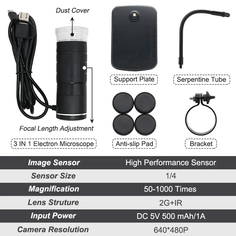 Микроскоп электронный с USB-портом 1000X 3 в 1 8 регулируемых светодиосветодиодный -