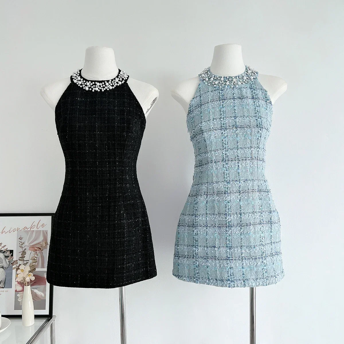 Маленький аромат модные твидовые бусины сексуальное тонкое облегающее платье