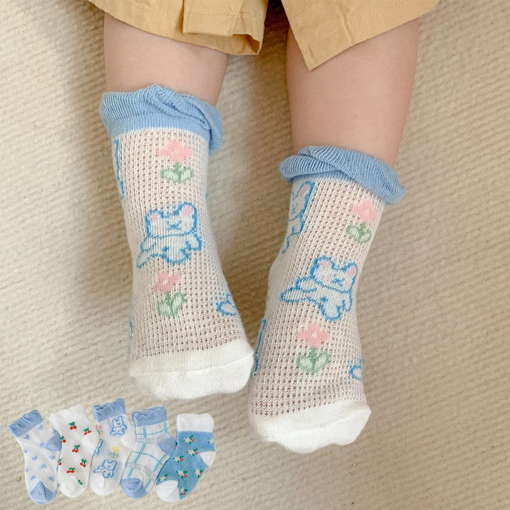 

5 Pairs Lot Kid Summer Cotton Mesh Short Socks With Print Children Toddlers Baby Girl Boy Cute Funny Kawaii Smiley Sock Drawings