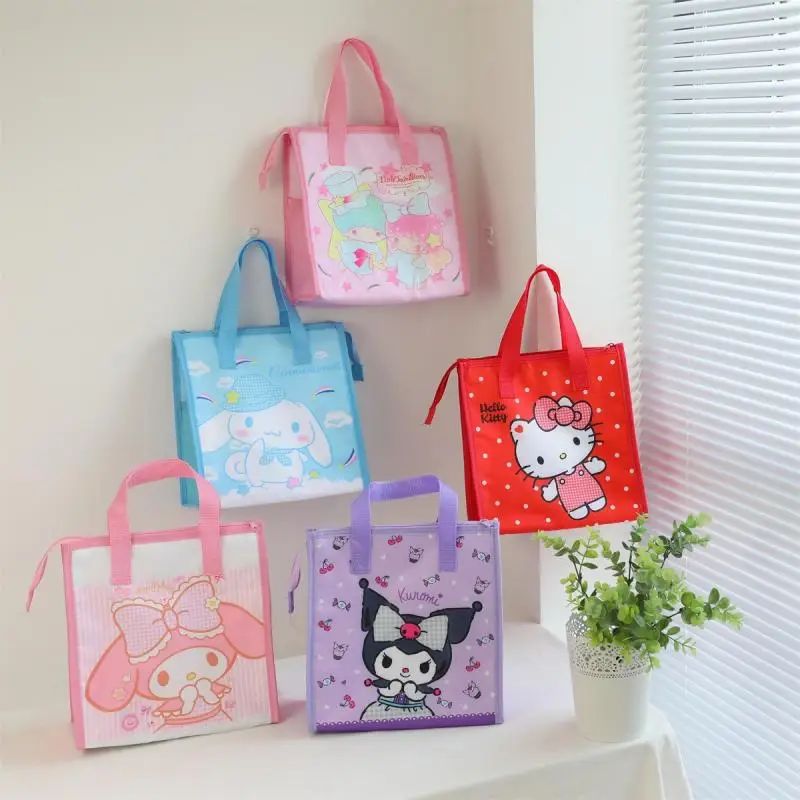 

26*14*27Cm Kawaii Sanrio Oxford Cloth Thickened Thermal Insulation Lunch Handbag Cartoon Cute Outdoor Thickened Zipper Bento Bag