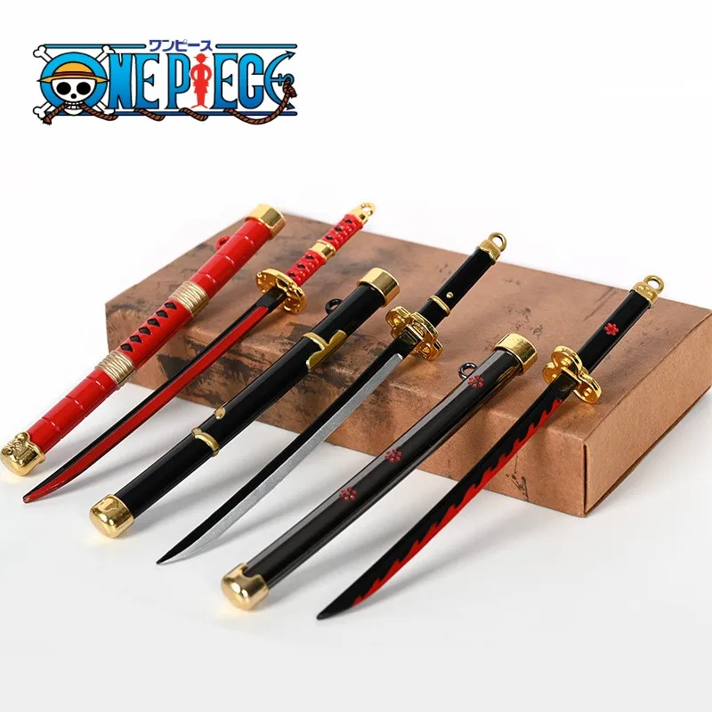 

One Piece Weapon Set 15cm Key Chains Rings Spade Vere Katana Japanese Sword Samurai Real Steel Anime Keychains Toy for Kids Gift