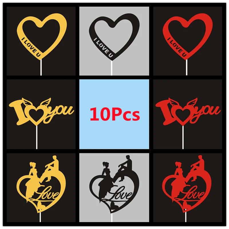 

10 Pcs/Bag Paper Board Heart Cake Topper Happy Birthday Decoration Cupcake Wedding Party Supplies Baking DIY Decor