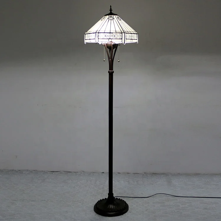 

LongHuiJing LED Bright Tiffany Floor Lamp Antique Standing Reading Light Stained Glass Mission Hexagon Lampshade Lights