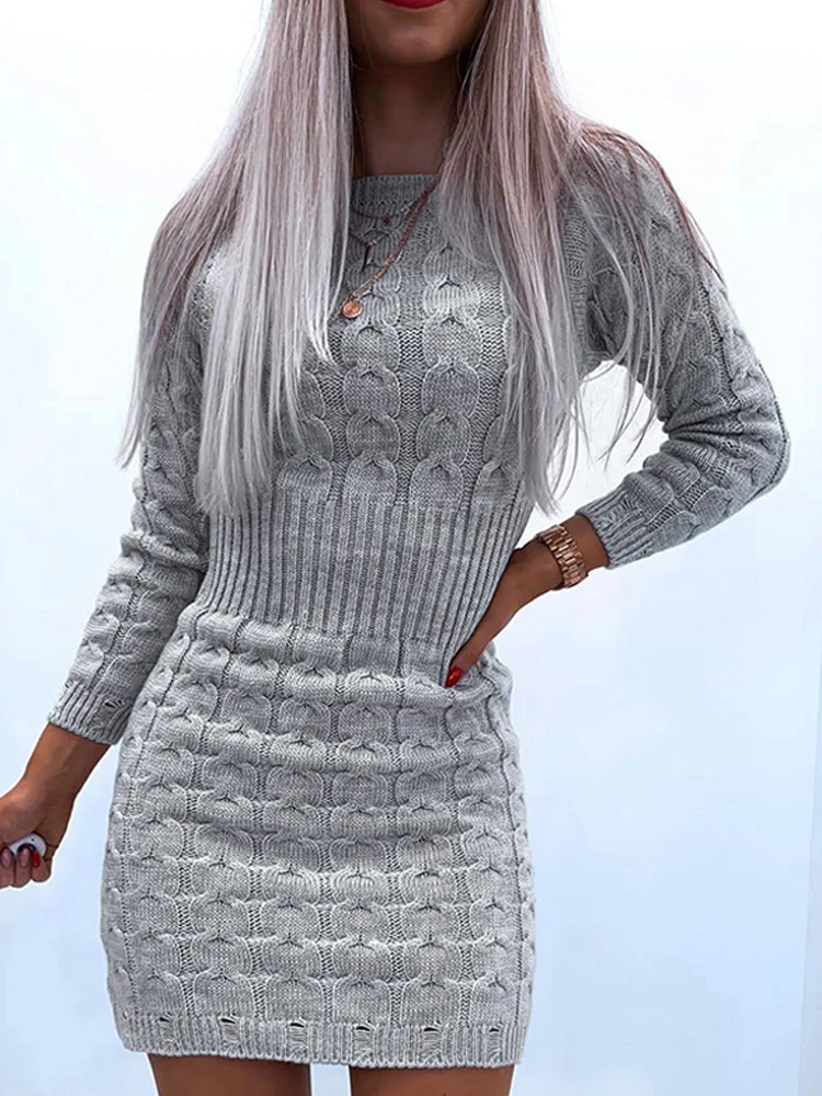 

Women's Knitted Mini Dress Bodycon Sweater Dresses Long Sleeves Twist Knit Sexy O-neck Christmas Elegant Female 2022 Fall Winter