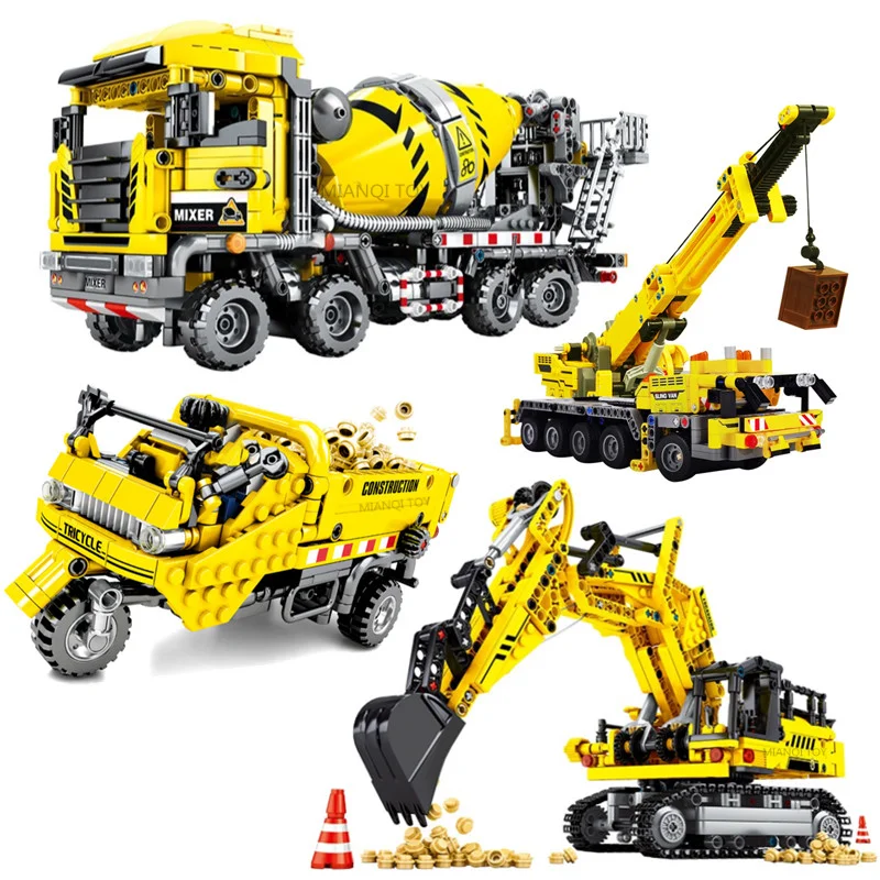 

High-tech Engineering Lifting City Crane Truck Excavator Building Blocks Model Construction Toys for Children Gift Action Figure