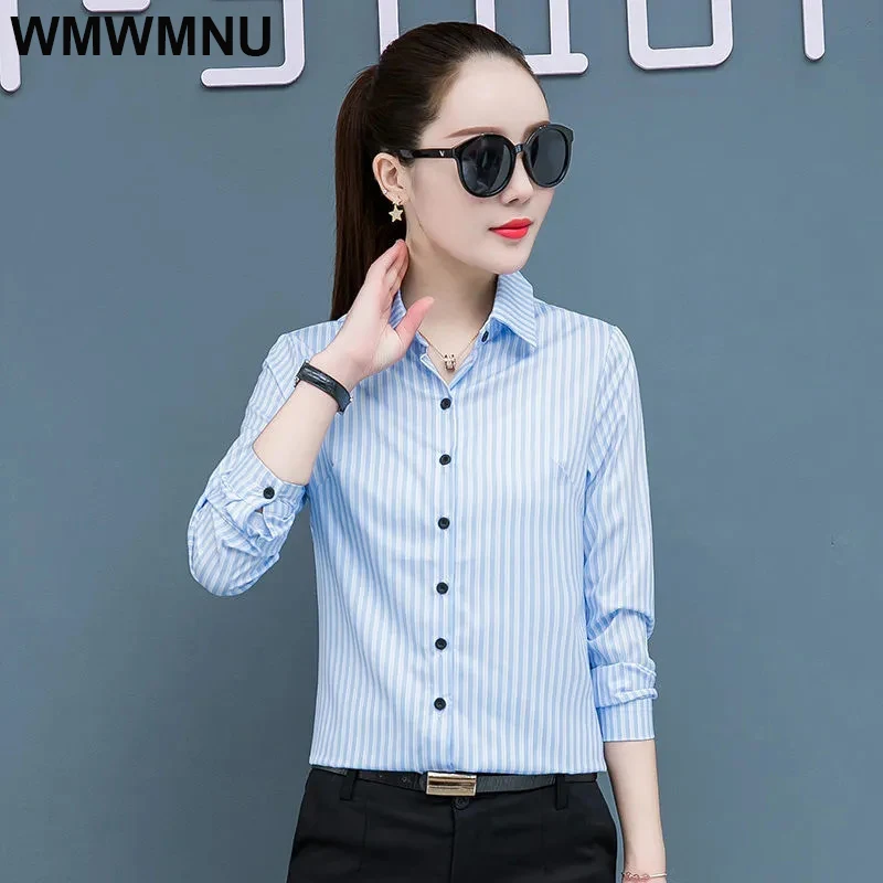 

Офисная Женская блузка в винтажную полоску, размеры до 5xl, 2022, корейские стильные базовые рубашки, новинка, Женская деловая рабочая одежда, т...