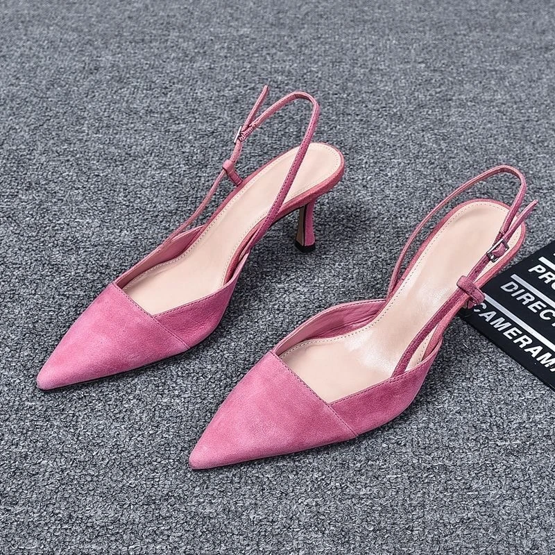 

Ladies 2023 New Fashion Black Fashion Slingback High Heels Thin High Heels Pointed Toe Slip on Pink Temperament Stilettos
