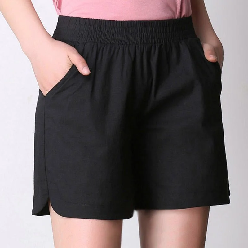 Cotton Linen Shorts Women Summer Solid High Waist Black Shorts Running Fitness Basic Short Pants  Fashion Casual Home Streetwear