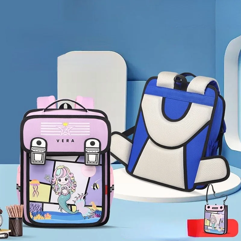 Children Anime Backpacks New Cartoon Princess Girls Mermaid Unicorn Boys Dinosaur Space School Bags with Tutorial Bags All-match