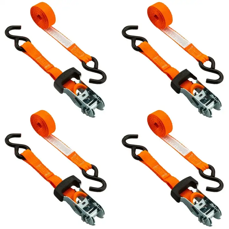 

10 Feet Steel Ratchet Tie Downs, 1000 lbs, Pickup, 4 Pack