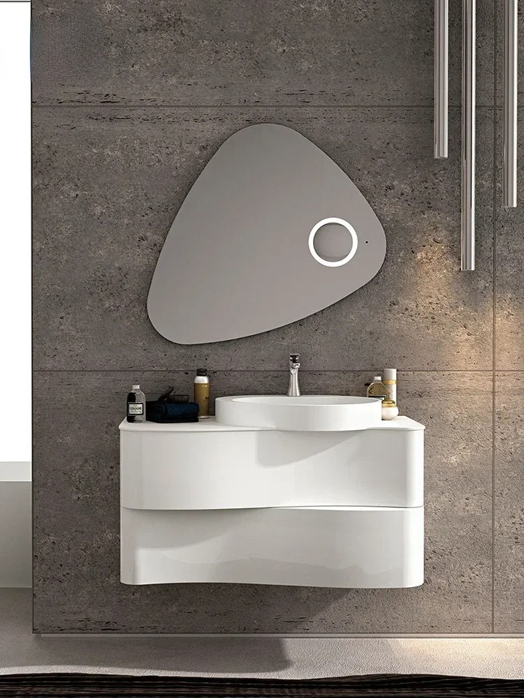 

Customized White Matte Personalized Solid Wood Whole Washbin Small Apartment Table Basin Bathroom Cabinet Hand Bathroom Cabinet