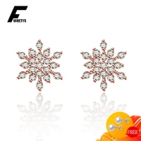 fashion women earrings 925 silver jewelry with zircon gemstone snowflake shape korean style stud earrings for wedding party gift