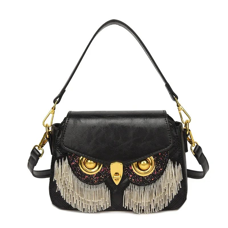 

Pu Owl Women's Handbags Fashion Beaded Tassel Crossbody Bags for Women 2023 Funny Animal Design Shoulder Bag Chain Saddle Bag