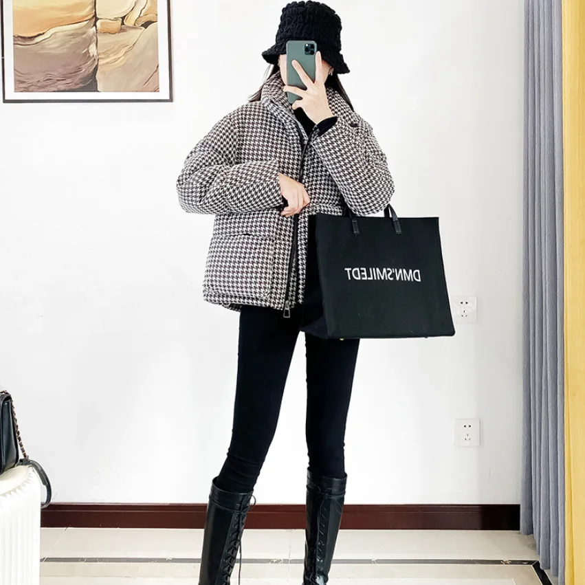 Women's Down Jacket 2022 Winter Plaid Warm Women's Jacket Korean Version Of The Casual Fashion Women's Cotton Jacket Winter Coat