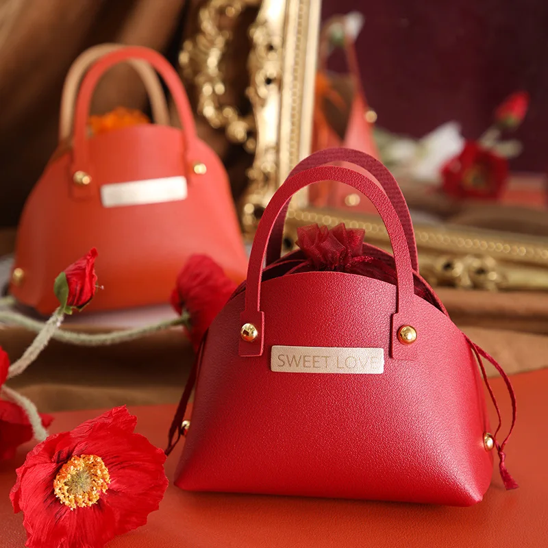 

30pcs Elegant PU Leather Gift Hand Bag with Mesh Bag Creative Wedding Christmas Party Candy Box Birthday Party Favor Boxes