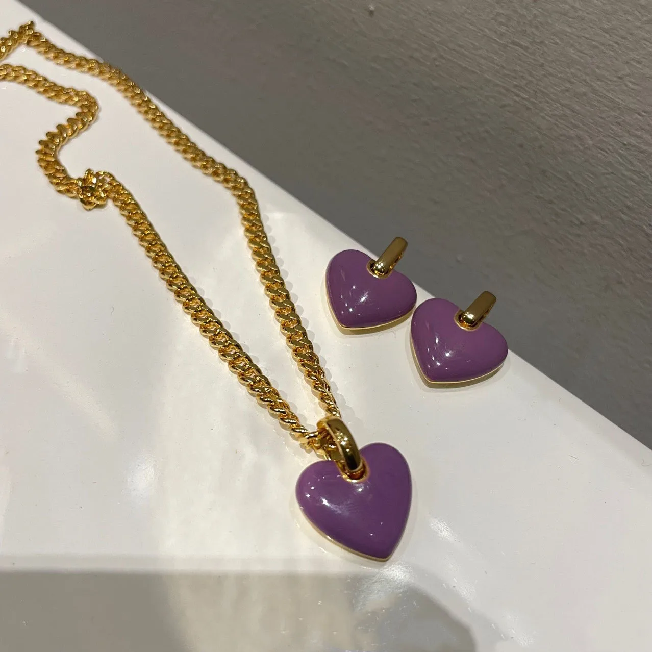 

Titanium Elegance Purple Heart Necklace Women Jewelry Punk Designer Runway Rare Simply Gown Boho Japan Korean