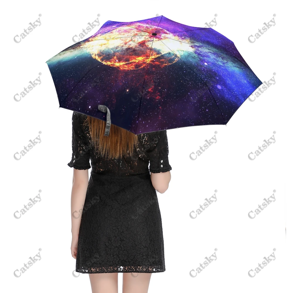 

Colorful Nebula Digital Art Umbrella Rain Women Automatic Umbrella Three Folding Sun Protection Umbrella Male Portable Parasol