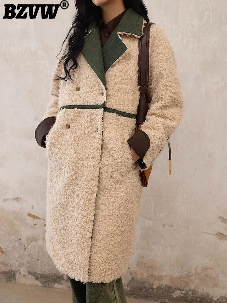 

BZVW Lamb Wool Patchwork Denim Jacket Women's 2023 Winter New Fashion Office Lady Designer Woolen Coat Female Tide 25X3388