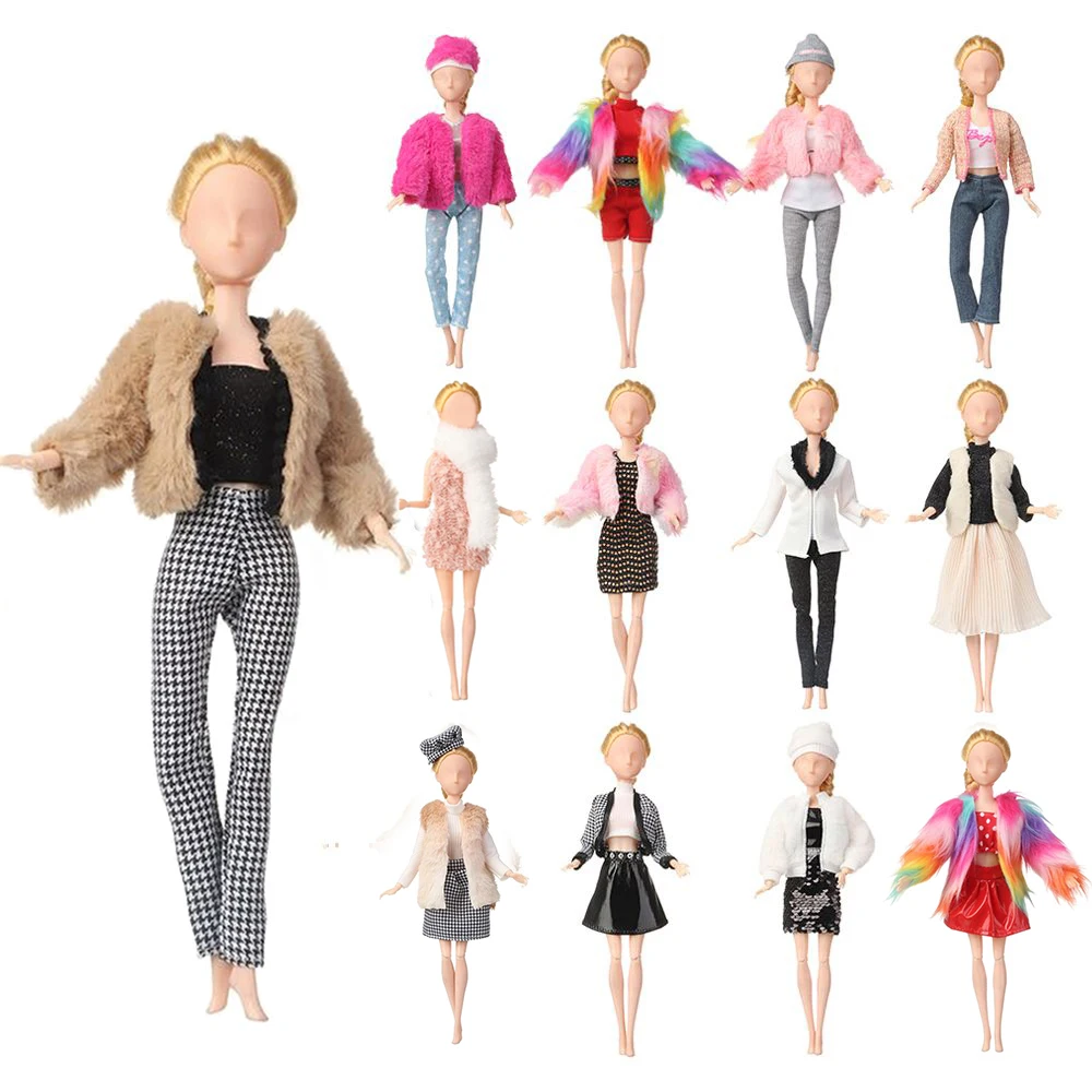 

30Cm Barbies Fashion Clothes Coats Plush Tops Pants Berets Everyday Wear For 11.8 Inch Articulated Doll Toys Girls Kids Gifts