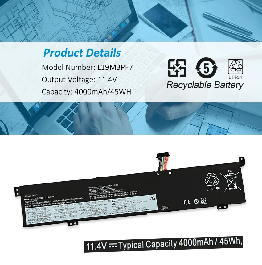 Фото Аккумулятор KingSener L19L3PF3 L19M3PF7 L19D3PF4 для ноутбука Lenovo Ideapad Creator 5-15IMH05 Gaming 3-15ARH05 Series 4000 мАч №3