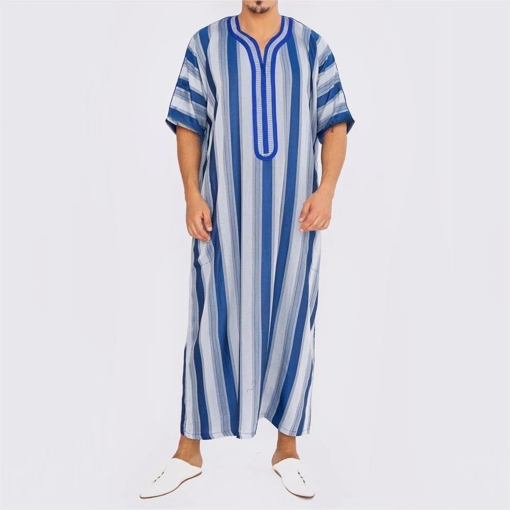 

Abaya Islam Kameez Thobe Arab Men's Short Sleeve Robe Long Muslim Oversized Clothing Galabia Musulamne Boubou Man Qamis