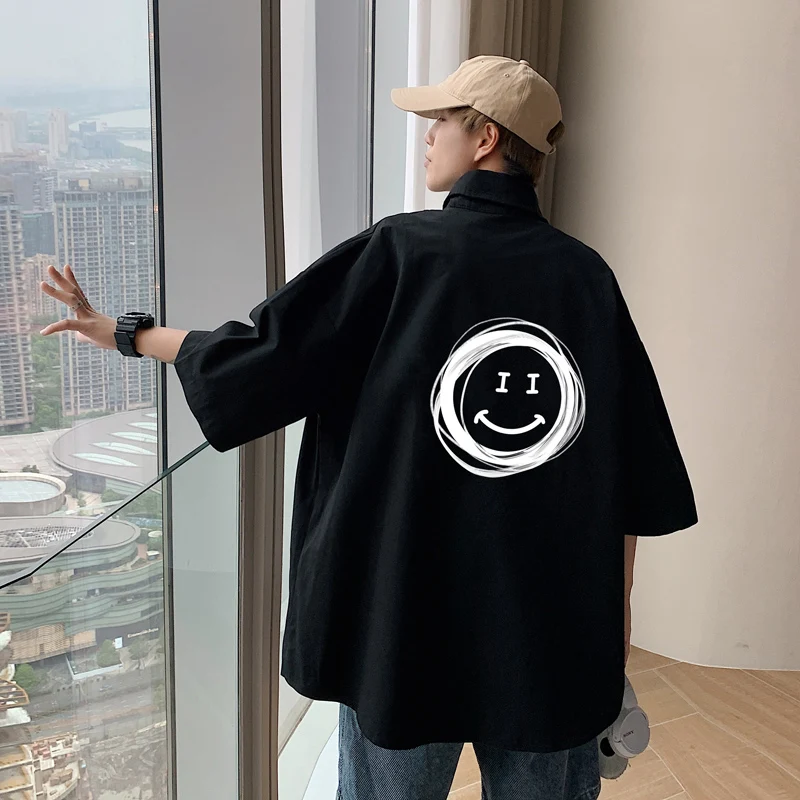 

Рубашка мужская оверсайз, модная белая блузка с принтом мила, с рукавом до локтя, повседневная одежда, 5xl