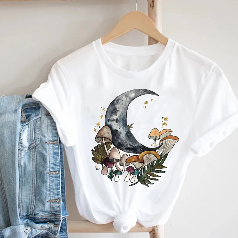 

Women Cartoon Moon Space Style Cute 90s Spring Summer Clothing Fashion Clothes Print Tee Top Tshirt Female Graphic T-shirt