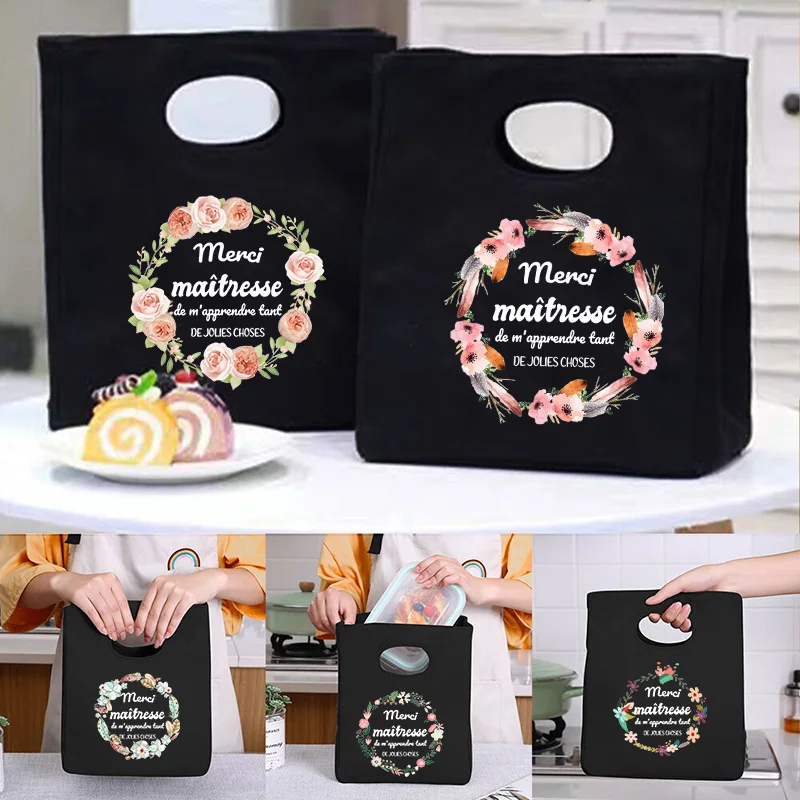 

Merci Maitresse Cooler Lunch Bag Custom Name Insulated Thermal Bento Totes School Picnic Food Storage Pouch Teacher Gifts